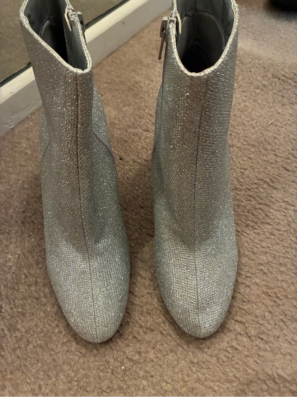 Silver Glitter Ankle Boots - Women's Sparkle Zip Booties